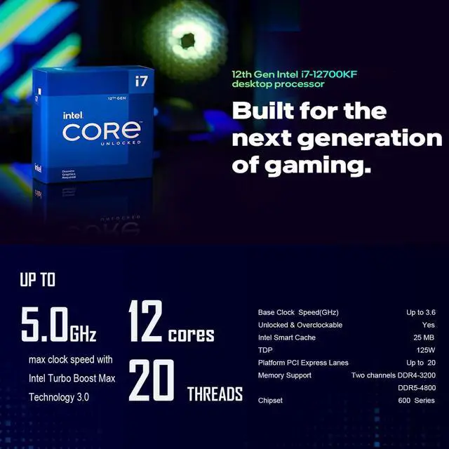 Alt view image 2 of 5 - INLAND CPU Motherboard Intel i7-12700KF Gaming Desktop Processor 12 (8P+4E) Cores up to 5.0 GHz Unlocked LGA1700 Bundle with MSI PRO Z790-P WiFi DDR4 Motherboard