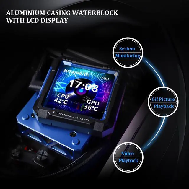 Alt view image 5 of 5 - Thermalright FW PRO 360 Black CPU Water Cooler with PWM Fan, 2000RPM Speeds,IPS LCD Screen with 320 * 320 Resolution,Liquid CPU Cooler,for AM5/Intel LGA1851/1700,2.73inch Display Screen