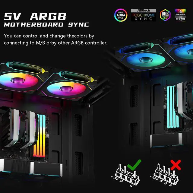 Alt view image 4 of 5 - RGB Fans:5pack 120mm PWM ARGB Case Fan with Fan Hub and Remote,Speed Control,PWM Control Fan for Computer Case and Liquid Cooling System
