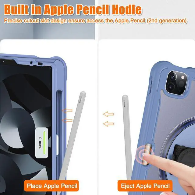 Alt view image 5 of 5 - Batianda Case for iPad Pro 11-inch 2022 4th M2 Chip /2021 (3rd Generation) Heavy Duty Rugged Shockproof Tablet Cover with 360deg Rotating Hand Strap Foldable Hidden Stand & Shoulder Strap, Lavender