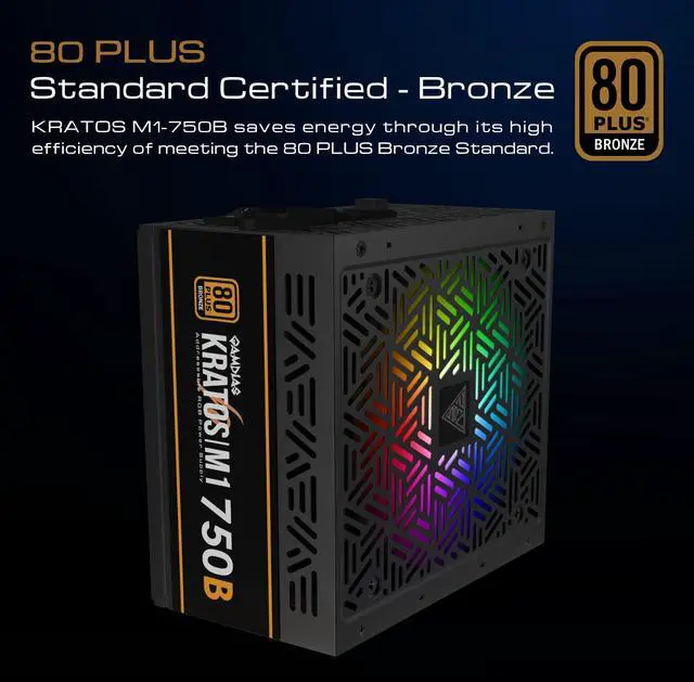 Alt view image 3 of 5 - GAMDIAS RGB Gaming PC Power Supply 750W 80 Plus Bronze Certified 750 Watt PSU for Computers with Active PFC, Kratos M1-750B
