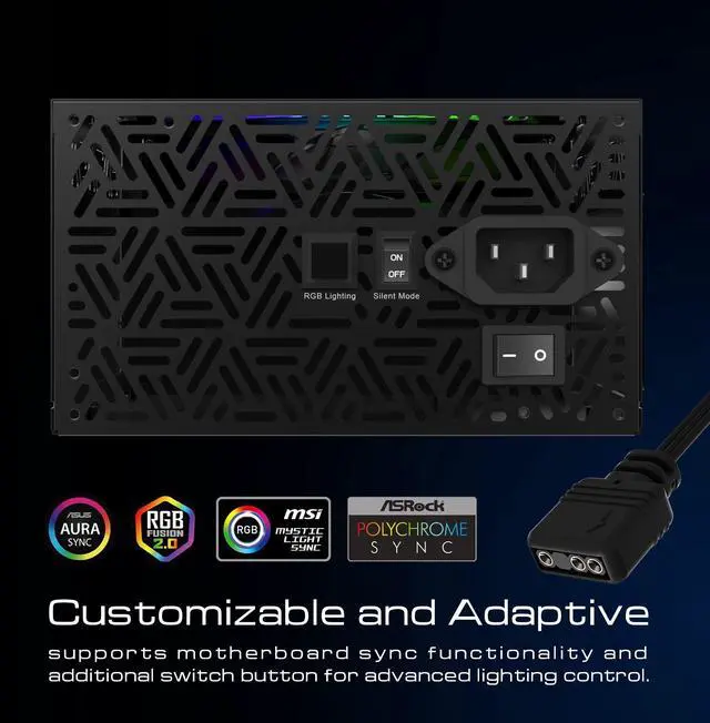 Alt view image 5 of 5 - GAMDIAS RGB Gaming PC Power Supply 750W 80 Plus Bronze Certified 750 Watt PSU for Computers with Active PFC, Kratos M1-750B