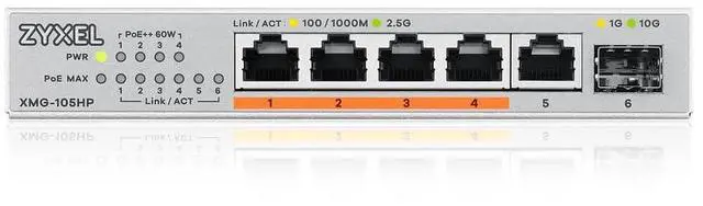 Alt view image 2 of 5 - Zyxel 5-Port 2.5G Multi-Gig Unmanaged Switch | 1 x 10G SFP+ | Desktop or Wall Mount [XMG-105]