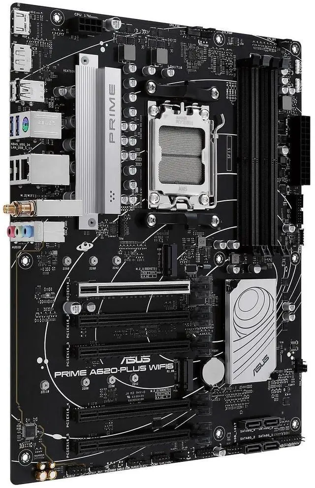 Alt view image 2 of 3 - Prime A620-PLUS WIFI6 AMD A620 AM5 ATX Motherboard, DDR5, PCIe 4.0, Dual M.2 Slots, WiFi 6, DisplayPort/HDMI(tm), Rear & Front USB 5Gbps Type-C(r), SATA 6 Gbps, Two-Way AI Noise Cancelation, Aura Sync