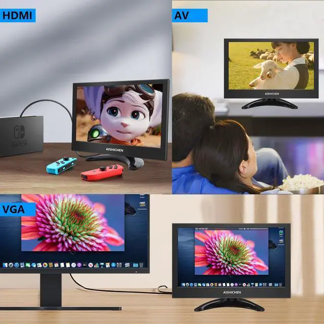 Alt view image 5 of 5 - 9 Inch Small Monitor Built-in Speakers, Mini Monitor 1280 x 720, HDMI VGA Input 60 Hz 3ms IPS Screen Display, Security Display for Raspi CCTV Camera Car HDMI VGA Input Metal Shell