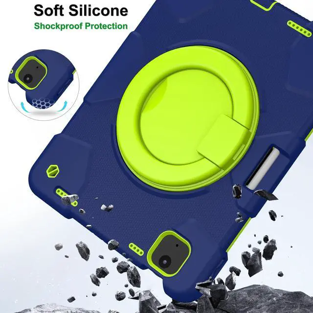 Alt view image 3 of 5 - Andnary Case for iPad Air 11 inch 2024 M2 Case 6th Generation Case, Heavy Duty Protective Cover with Pencil Holder/360deg Rotate Handle Stand/Shoulder Strap for A2902/A2903/A2904, Navy+Green