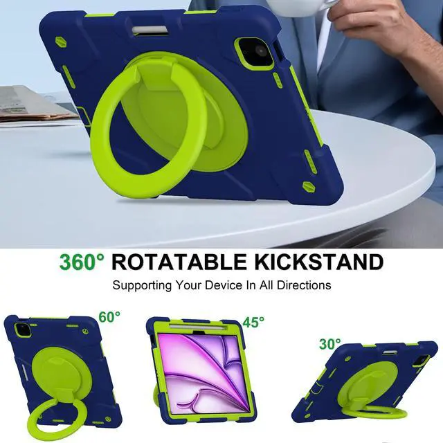Alt view image 5 of 5 - Andnary Case for iPad Air 11 inch 2024 M2 Case 6th Generation Case, Heavy Duty Protective Cover with Pencil Holder/360deg Rotate Handle Stand/Shoulder Strap for A2902/A2903/A2904, Navy+Green
