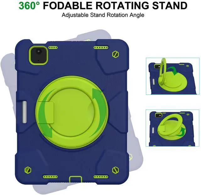 Alt view image 4 of 5 - Andnary Case for iPad Air 11 inch 2024 M2 Case 6th Generation Case, Heavy Duty Protective Cover with Pencil Holder/360deg Rotate Handle Stand/Shoulder Strap for A2902/A2903/A2904, Navy+Green