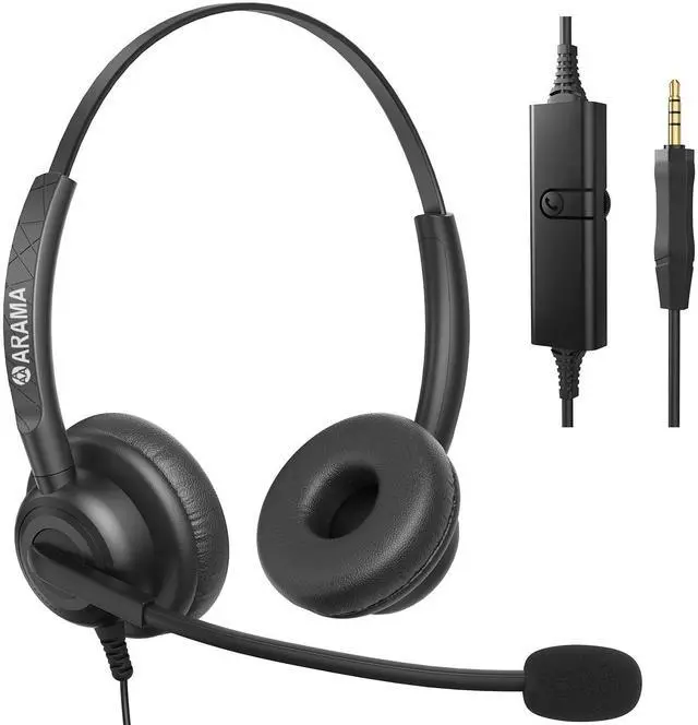 Main image of Arama Cell Phone Headset w/Lightweight Secure-Fit Headband, Pro Noise Canceling Mic and in-line Controls 3.5mm Headset for iPhone, Samsung, LG, HTC, BlackBerry Mobile Phone and iPad Tablets