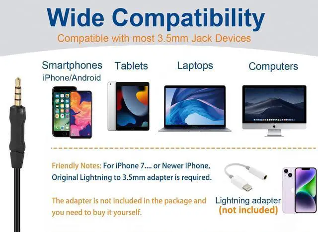 Alt view image 4 of 5 - Arama Cell Phone Headset w/Lightweight Secure-Fit Headband, Pro Noise Canceling Mic and in-line Controls 3.5mm Headset for iPhone, Samsung, LG, HTC, BlackBerry Mobile Phone and iPad Tablets