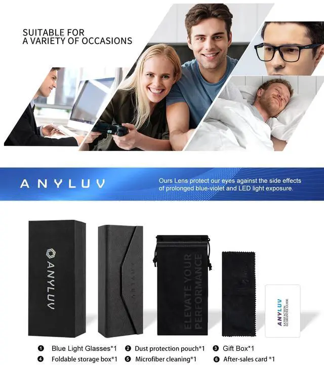 Alt view image 5 of 5 - ANYLUV Blue Light Glasses for Men & Women, Stylish Blue Light Blocking Glasses, UV400 Protection & Anti Eyestrain Eyewear