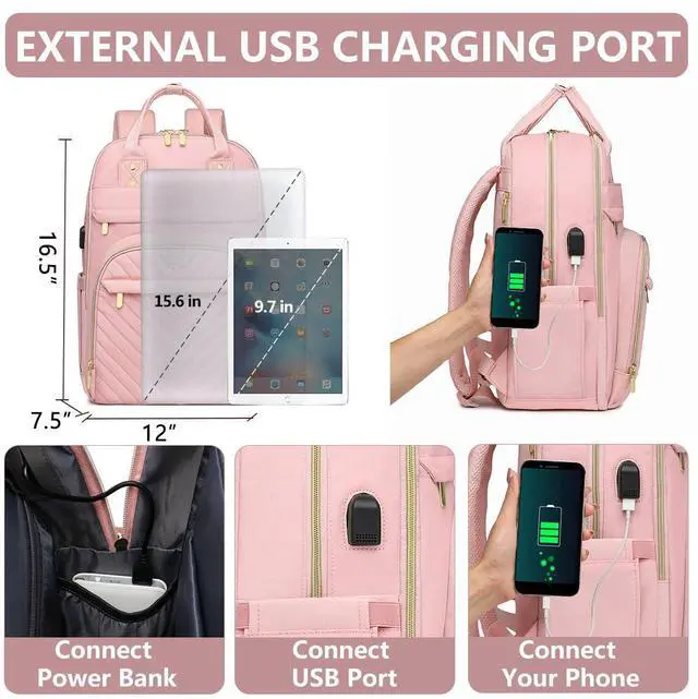 Alt view image 4 of 5 - bagswan Backpack for Women laptop Bag - Laptop Backpack with USB Charger Travel Business Computer Backpack for Work College Backpack for Teacher Casual Waterproof Bookbag for Nurses PINK