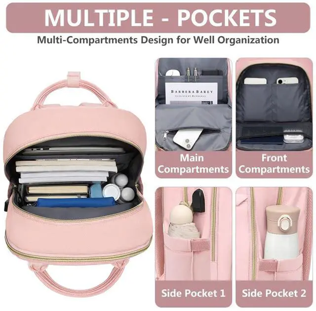 Alt view image 3 of 5 - bagswan Backpack for Women laptop Bag - Laptop Backpack with USB Charger Travel Business Computer Backpack for Work College Backpack for Teacher Casual Waterproof Bookbag for Nurses PINK