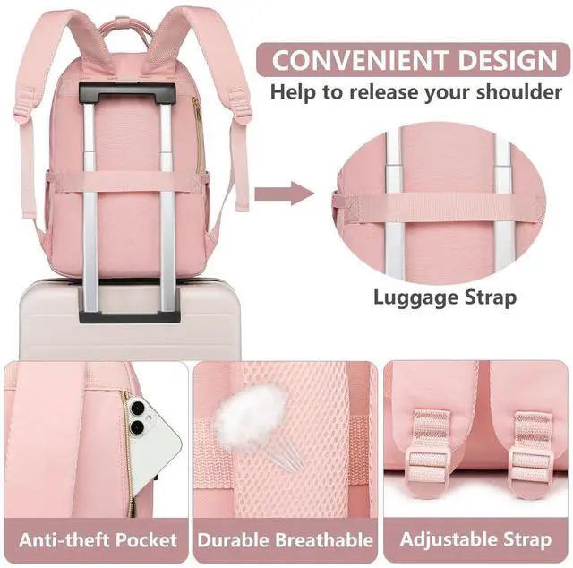 Alt view image 5 of 5 - bagswan Backpack for Women laptop Bag - Laptop Backpack with USB Charger Travel Business Computer Backpack for Work College Backpack for Teacher Casual Waterproof Bookbag for Nurses PINK