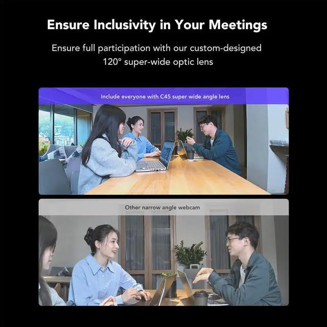 Alt view image 3 of 5 - NEARITY C45 2K Video Conference Webcam with Microphone and Speaker, All-in-One Camera with 4 Noise Cancelling Microphone, 5X Zoom FHD Webcam AI Auto-Framing Plug-and-Play for Zoom/Teams/Google Meet