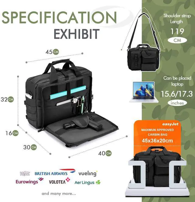 Alt view image 2 of 5 - BAGZY Tactical Laptop Bag for Men Multifunctional Tactical Briefcase, Men's Military Messenger Bag 14/15.6/17.3 Inch