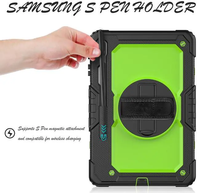 Alt view image 3 of 5 - BASE MALL Tablet Case for Samsung Galaxy Tab S8 Plus 2022/S7 FE/S7+ Plus 12.4-inch [with Tempered Glass Screen Protector],Rotatable Kickstand, S Pen Holder, Hand/Shoulder Strap (Green)