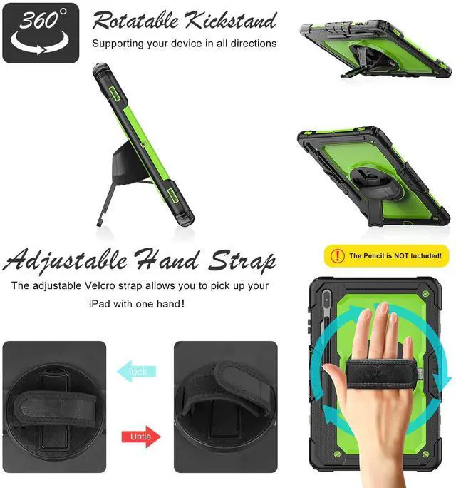 Alt view image 4 of 5 - BASE MALL Tablet Case for Samsung Galaxy Tab S8 Plus 2022/S7 FE/S7+ Plus 12.4-inch [with Tempered Glass Screen Protector],Rotatable Kickstand, S Pen Holder, Hand/Shoulder Strap (Green)