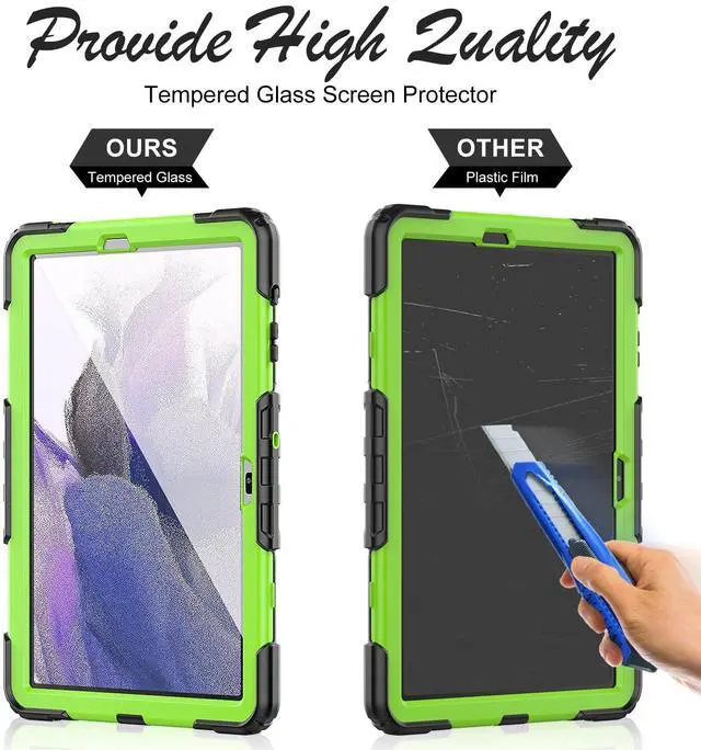 Alt view image 2 of 5 - BASE MALL Tablet Case for Samsung Galaxy Tab S8 Plus 2022/S7 FE/S7+ Plus 12.4-inch [with Tempered Glass Screen Protector],Rotatable Kickstand, S Pen Holder, Hand/Shoulder Strap (Green)