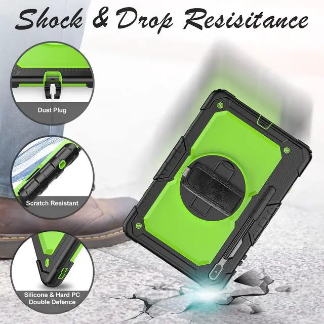 Alt view image 5 of 5 - BASE MALL Tablet Case for Samsung Galaxy Tab S8 Plus 2022/S7 FE/S7+ Plus 12.4-inch [with Tempered Glass Screen Protector],Rotatable Kickstand, S Pen Holder, Hand/Shoulder Strap (Green)