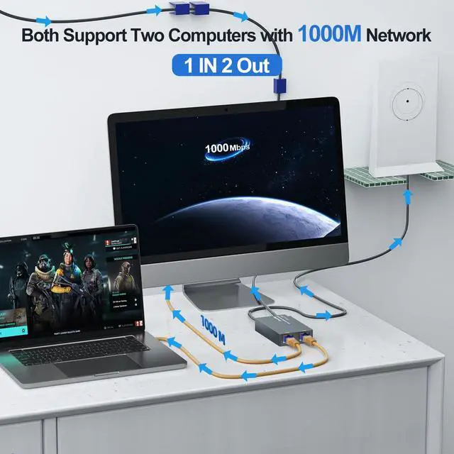 Alt view image 3 of 5 - Linkoostar Multi Ports Starlink Ethernet Adapter for Starlink Gen 2, Starlink to RJ45 Fast&Stable Network Connection 1 to 2 [2 Devices Network Simultaneously] - Up to 1 GBP