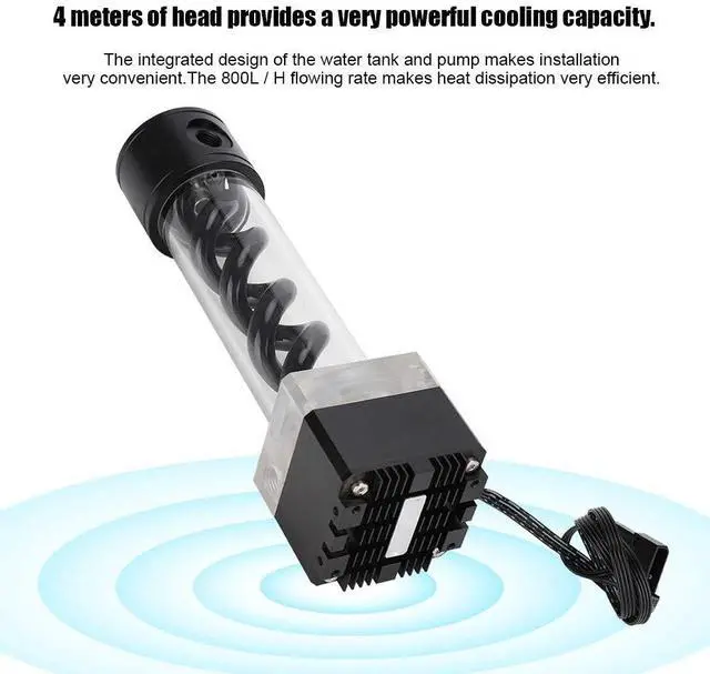 Alt view image 4 of 5 - Bewinner1 PC Pump Reservoir Combo, Water Cooling Pump Tank with 4 Meters Head Computer Accessories Support PWM Speed Control for Water Cooling Systems 800L / H Flowing Rate(Black)