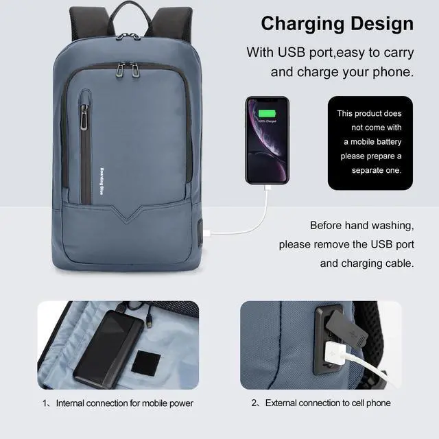 Alt view image 4 of 5 - Boardingblue Business Smart Backpack Waterproof fit 15.6 Inch Laptop Backpack with USB Charging Port,Travel Durable Backpack (Navy)