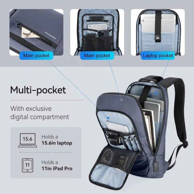 Alt view image 2 of 5 - Boardingblue Business Smart Backpack Waterproof fit 15.6 Inch Laptop Backpack with USB Charging Port,Travel Durable Backpack (Navy)