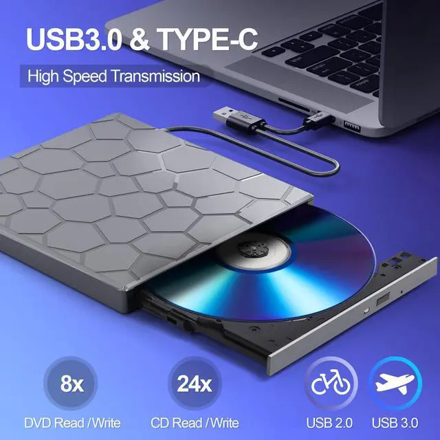 Alt view image 5 of 5 - BPAKDU External CD/D1VD Drive for Laptop, DVD Player for Laptop, 8 in 1 USB 3.0 Ultra-Slim Portable (gunmetalgrey)