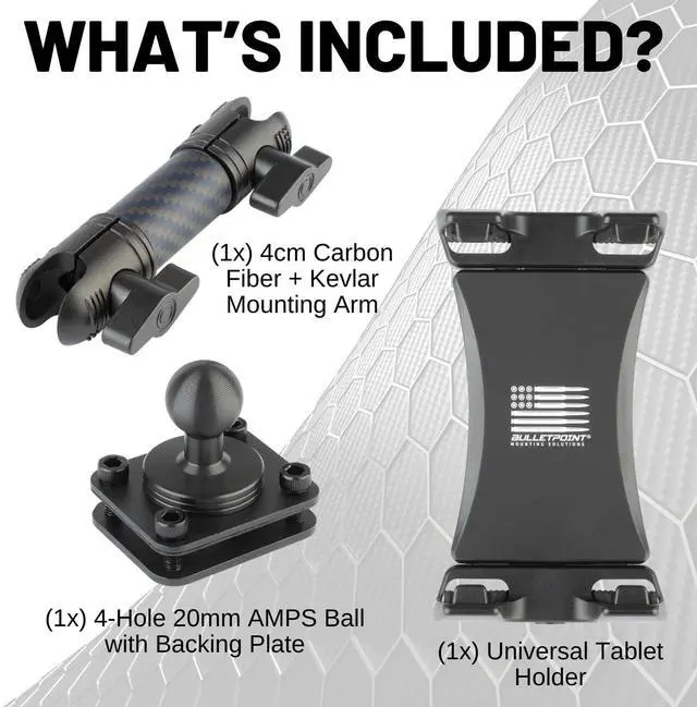 Alt view image 2 of 2 - Bulletpoint 20mm AMPS Ball Tablet Mount with 4cm Carbon Fiber + Kevlar Mounting Arm
