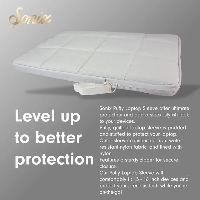 Alt view image 5 of 5 - Sonix | Puffy Laptop Sleeve | 15-16 Inch, Quilted Pillow Puffer Laptop Carrying Case, Computer Sleeve | Ivory