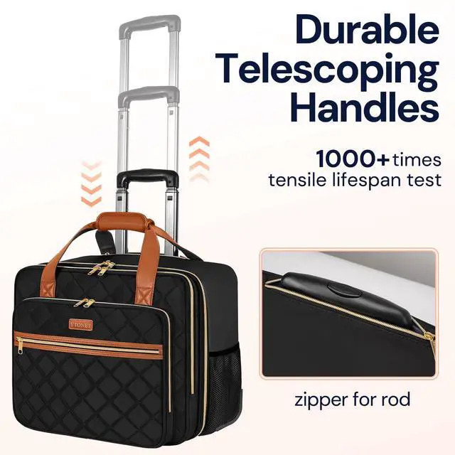 Alt view image 2 of 5 - Ytonet Rolling Briefcase for Women, Extra Large Rolling Laptop Bag Fits 18 Inch Laptop, Rolling Computer Bag with wheels for Work Travel College Business Overnight Wife Mom Teacher, Black Brown