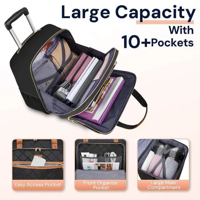 Alt view image 3 of 5 - Ytonet Rolling Briefcase for Women, Extra Large Rolling Laptop Bag Fits 18 Inch Laptop, Rolling Computer Bag with wheels for Work Travel College Business Overnight Wife Mom Teacher, Black Brown