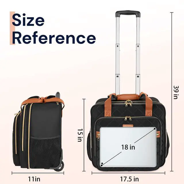 Alt view image 5 of 5 - Ytonet Rolling Briefcase for Women, Extra Large Rolling Laptop Bag Fits 18 Inch Laptop, Rolling Computer Bag with wheels for Work Travel College Business Overnight Wife Mom Teacher, Black Brown