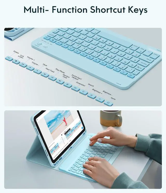 Alt view image 5 of 5 - CHESONA Keyboard Case for iPad 10th Generation 10.9-inch 2022, Detachable Bluetooth Keyboard, Stand Folio Keyboard Cover with Pencil Holder, Rechargeable Keyboard for iPad 10th Gen 2022 (Light Blue)