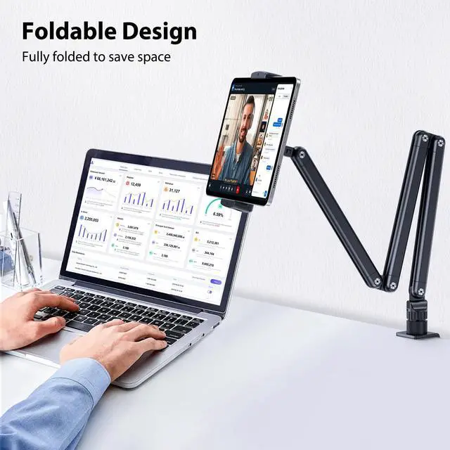 Alt view image 4 of 5 - Tablet Stand Holder, Tablet Extendable Arm Stand for Desk Bed, Aluminum Tablet Desk Mount Holder with 360degRotating Metal Base, Fits for All 4.7-13 Inch Tablet, Phones, Samsung Galaxy, Kindle Fire HD