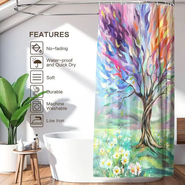 Alt view image 2 of 5 - CutebriCase Shower Curtain for Bathroom +ipad 9.7 case for iPad 6th/5th Generation/iPad Air 2 case with Oil Painting Tree Pattern Set