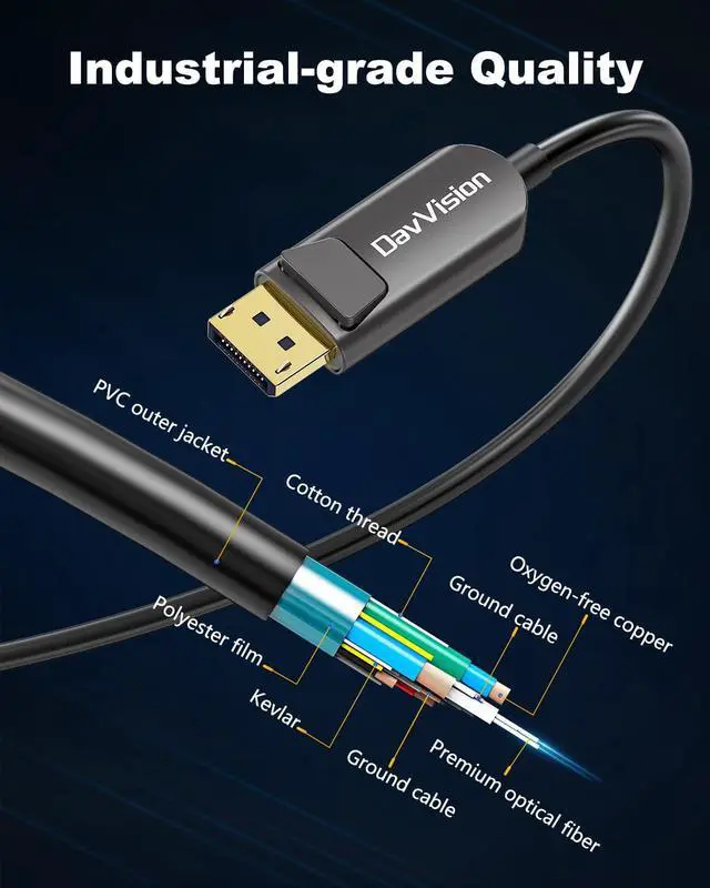 Alt view image 5 of 5 - DavVision USB C to DP Fiber Optic Cable 33 FT, 4K@60Hz Type C to DP Active Optic Cable for Business Meeting, DP 1.2 with DP Alt Mode,HDCP 2.2,Compatible with iPhone 15/16 Pro/Max,MacBook,Galaxy S23/24