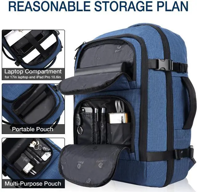 Alt view image 2 of 5 - Dinictis 40L Travel Backpack Carry on Flight Approved, Backpack Suitcase for Travel, Personal Item Travel Bag fits 17 inch Laptop-Blue