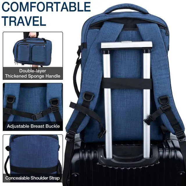 Alt view image 3 of 5 - Dinictis 40L Travel Backpack Carry on Flight Approved, Backpack Suitcase for Travel, Personal Item Travel Bag fits 17 inch Laptop-Blue