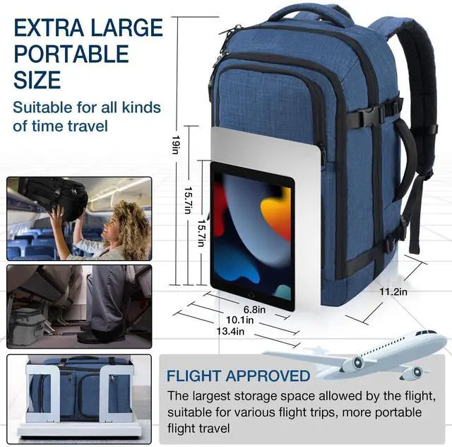 Alt view image 5 of 5 - Dinictis 40L Travel Backpack Carry on Flight Approved, Backpack Suitcase for Travel, Personal Item Travel Bag fits 17 inch Laptop-Blue