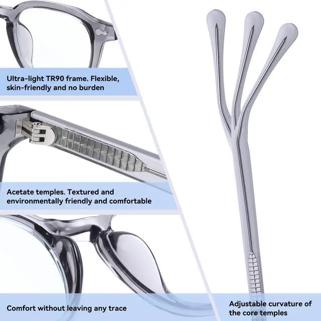 Alt view image 4 of 5 - Dollger Blue light Glasses for Women Men Non-prescription clear Square Frame Computer Screen Blue light Blocking Eyeglasses Gray