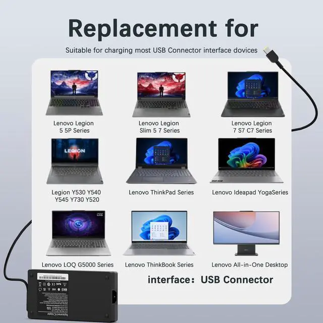 Alt view image 4 of 5 - 230W AC Adapter Laptop Charger Compatible with Lenovo Legion 5 7 5P C7 S7 Y540 Y545 Y740 Y730 Y900 Y910 Y7000, Legion Slim 5 7, Lenovo All-in-One Desktop, Ideapad Yoga Laptop Power Supply Cord