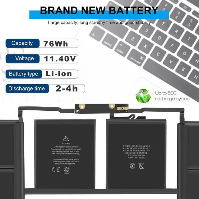 Alt view image 2 of 5 - Futurebatt A1707 A1820 Battery for MacBook Pro 15 inch A1707 (Late 2016 Mid 2017) Touch Bar EMC 3162 3072 Series MLH32 MLH42 MLW72 MLW82 MPTR2 MPTT2 MLH52 MLW92 MPTU2 MPTV2 MPTW2 MPTX2