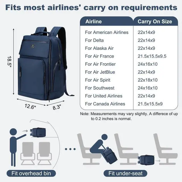 Alt view image 3 of 5 - DTGN Large Capacity Water Resistant Laptop Backpack, 17 Inch Airplane Approved Durable Bag for College, Business Travel, Blue