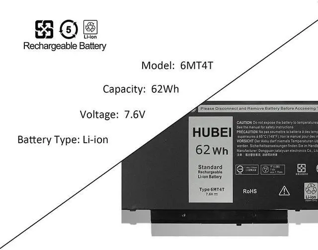 Alt view image 2 of 5 - Hubei 6MT4T 7V69Y TXF9M 79VRK 07V69Y Laptop Battery Replacement for Dell Latitude E5470 E5570 Latitude 12 5000 E5270 Dell Precision 15 3510 Notebook PC (7.6V 62Wh)