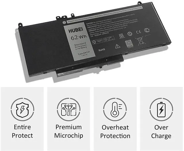 Alt view image 3 of 5 - Hubei 6MT4T 7V69Y TXF9M 79VRK 07V69Y Laptop Battery Replacement for Dell Latitude E5470 E5570 Latitude 12 5000 E5270 Dell Precision 15 3510 Notebook PC (7.6V 62Wh)