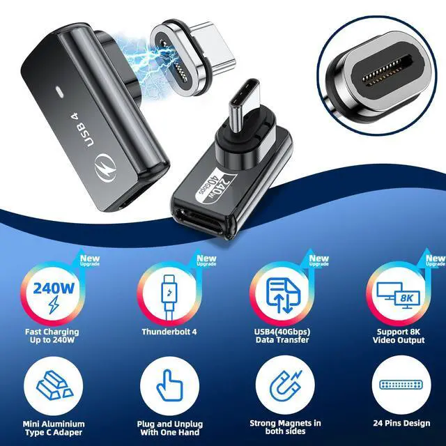 Alt view image 5 of 5 - 240W Straight + 240W 90 Degree USB C Magnetic Adapter - 4 Pack
