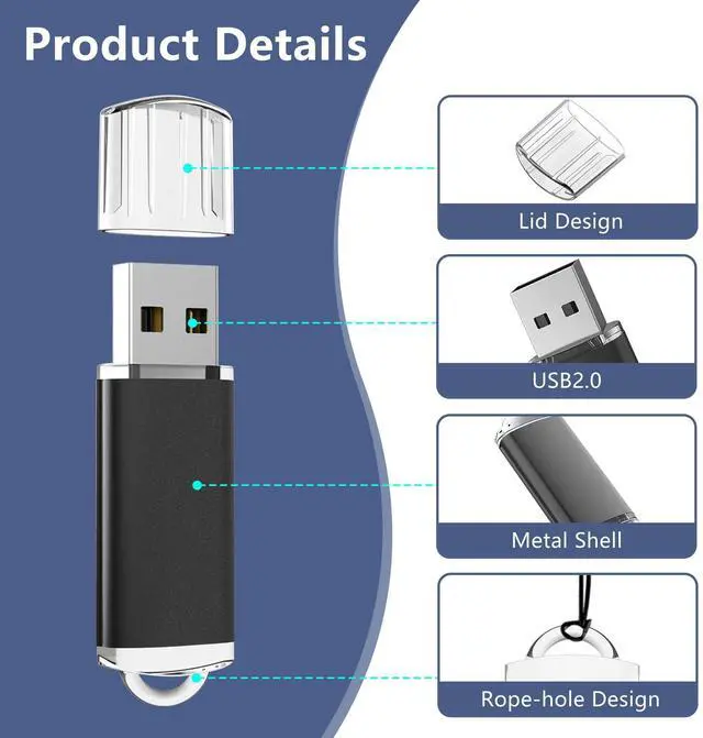 Alt view image 2 of 5 - EASTBULL 2.0 USB Bulk Flash Drive 8GB Flash Drives 50 Pack USB 2.0 Drive Bulk Memory Thumb Drive for Storage and Backup 8GB 50 Pack Black