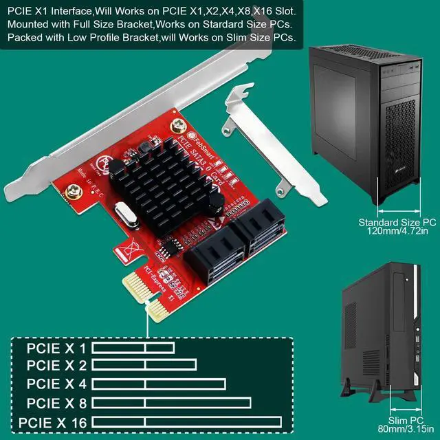 Alt view image 2 of 5 - FebSmart PCIE 3.0 to 4-Ports 6Gbps SATA III Expansion Card for Desktop PCs, ASMedia ASM1064 None-Raid PCIE 3.0 SATA III Host Controller, Plug and Play on Windows OS, MAC OS, Linux System (FS-S4-Pro)